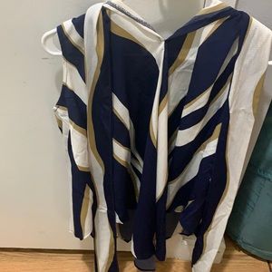 Navy white seedless blouse with tie in design